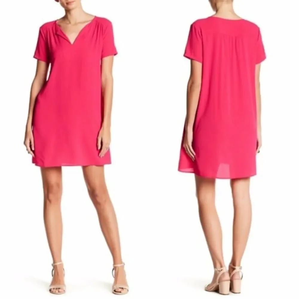 Nordstrom Lush Hot pink oversized v neck shift shirt dress DR93808-003 -S